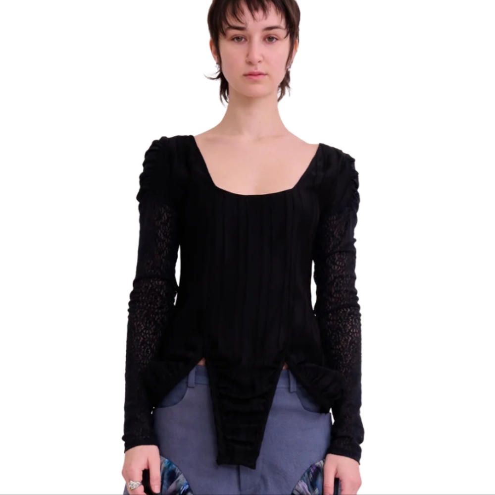Collina Strada black satin stripe magnolia top medium